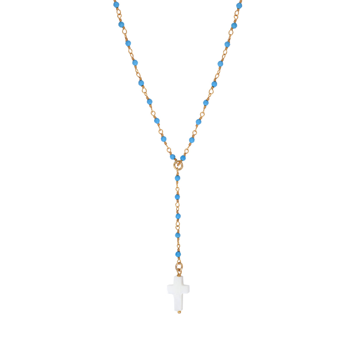 Chapelet Croix - Or & Turquoise