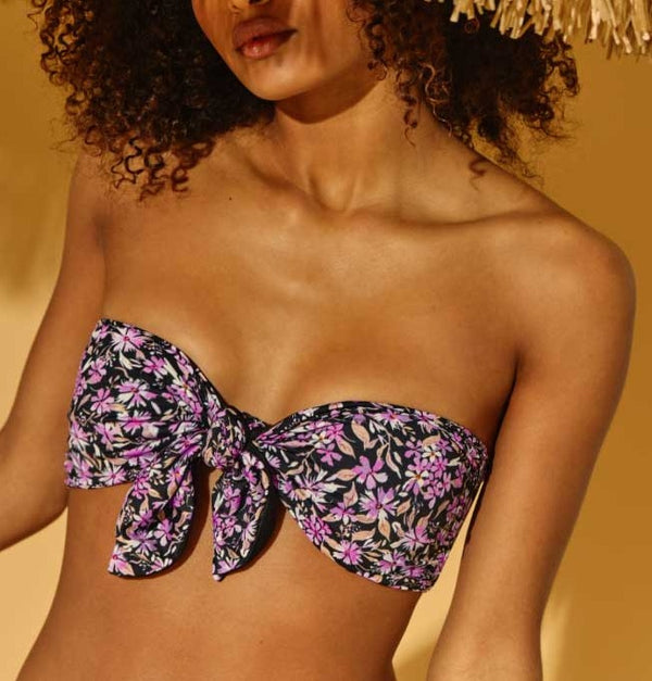 Bañador Bandeau Anudado - Flores Púrpuras