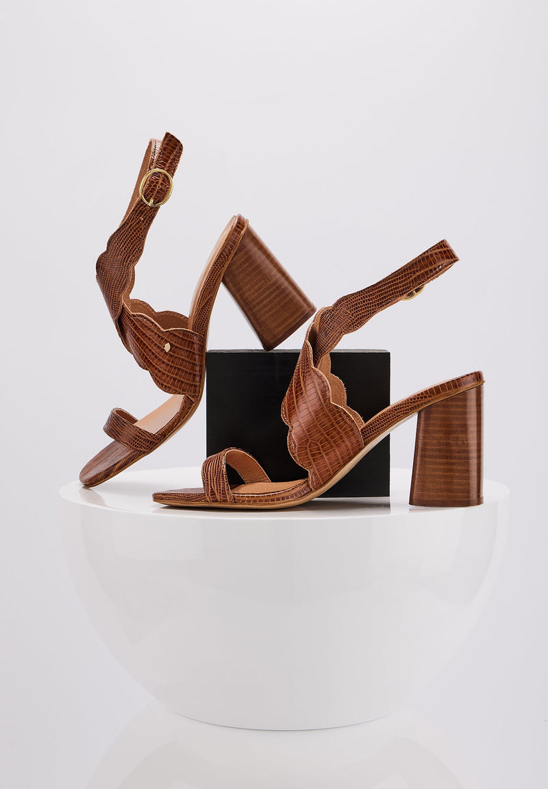 Octavie sandals - Cognac Lezard leather