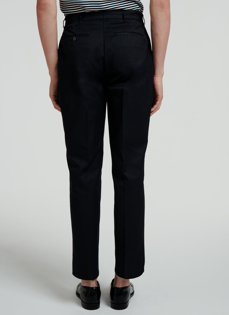 Fursac - Black Cotton Gabardine Wide Leg Chino Pants