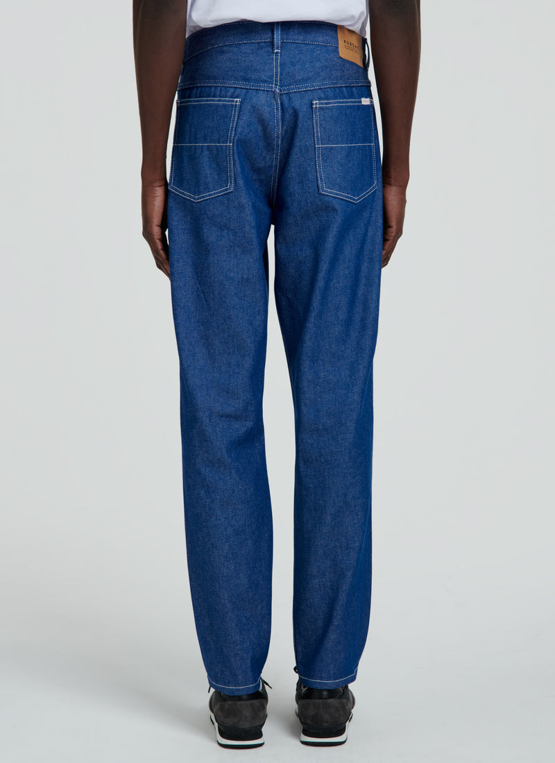 Fursac - Blue Cotton Serge 5-Pocket Trousers