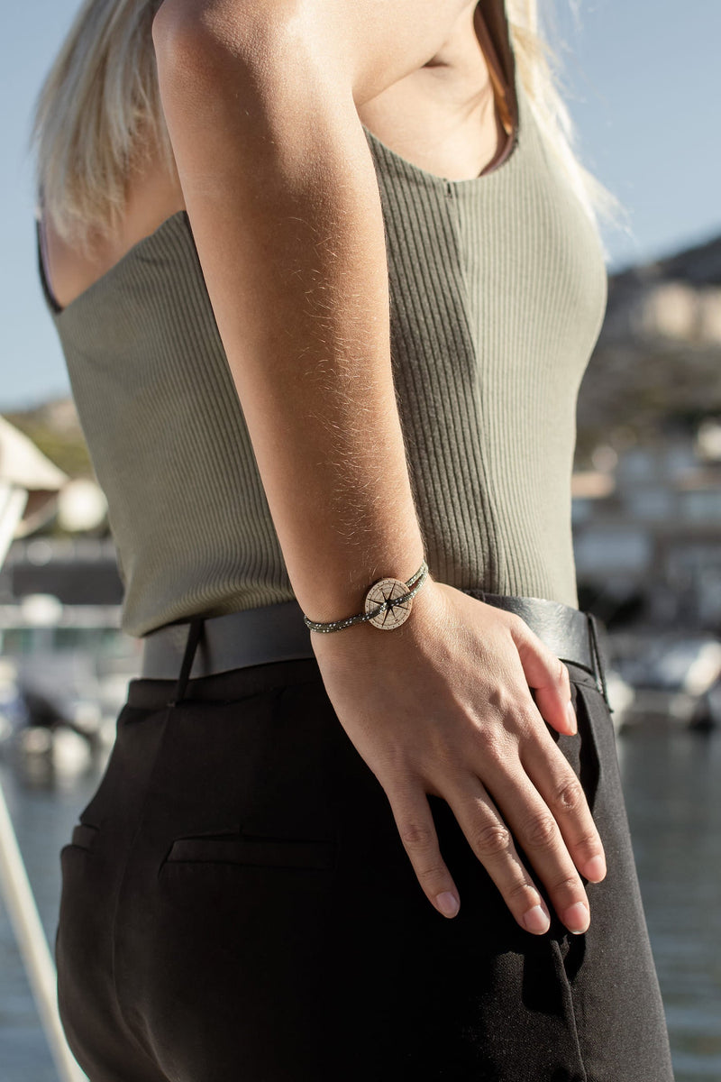 Bracelet Feuillu - Vert Kaki Moucheté Blanc