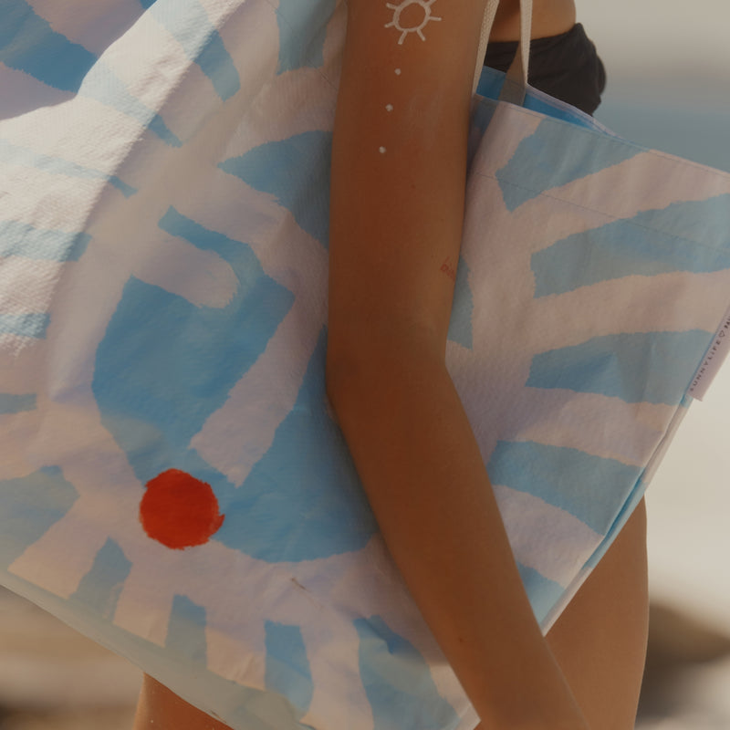 Sac De Plage Carryall Sun Face - Imprimé Bleu Et Blanc