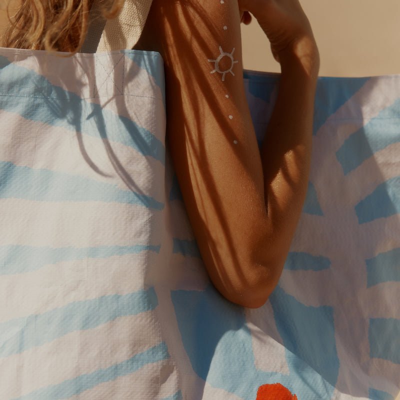 Sac De Plage Carryall Sun Face - Imprimé Bleu Et Blanc