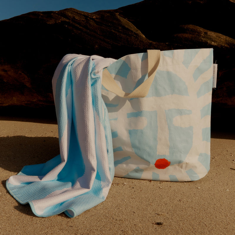 Sac De Plage Carryall Sun Face - Imprimé Bleu Et Blanc