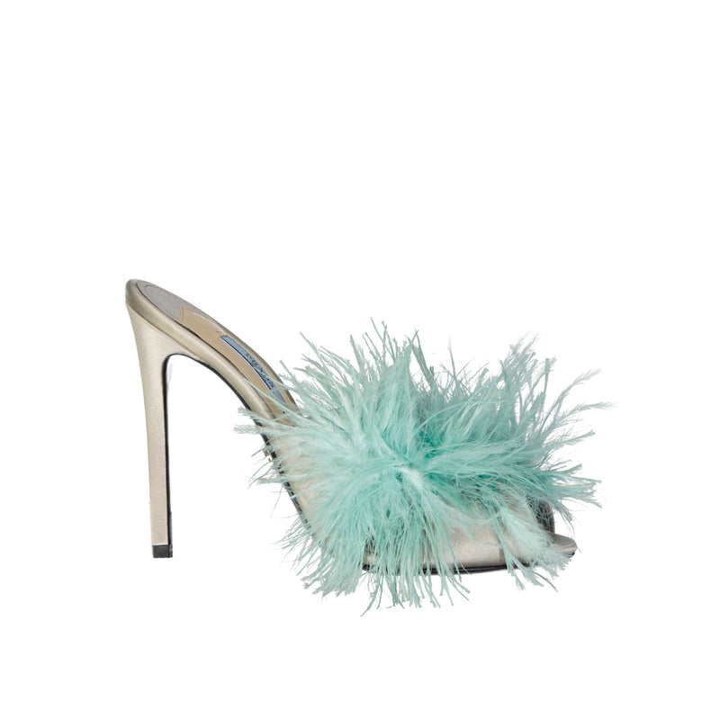 Prada Silk End Feathers Sandals - Beige - Woman