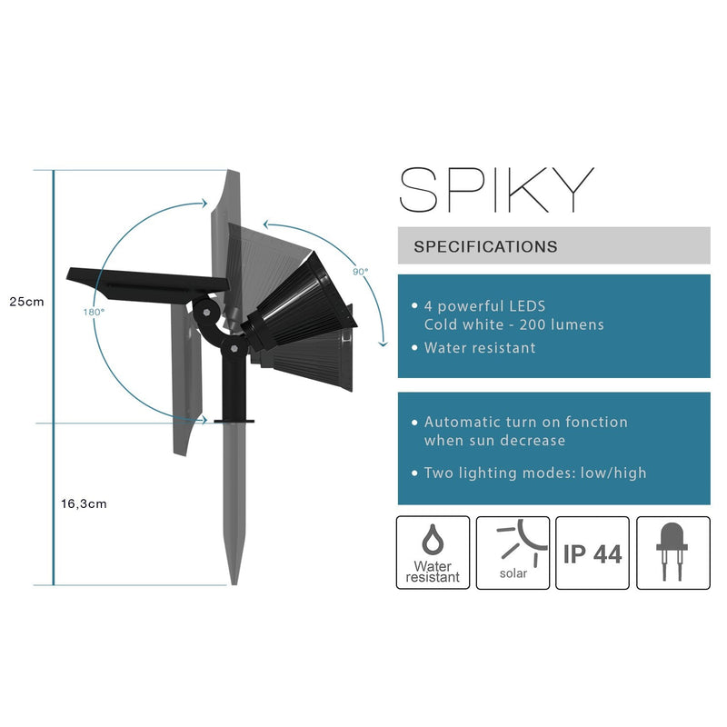 Lot de 2 spots solaires projecteurs 2en1 à piquer ou à fixer éclairage puissant dimmable LED blanc SPIKY H42cm - REDDECO.com