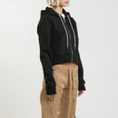 Sweat Terry Crop Zip Up - Black - Femme