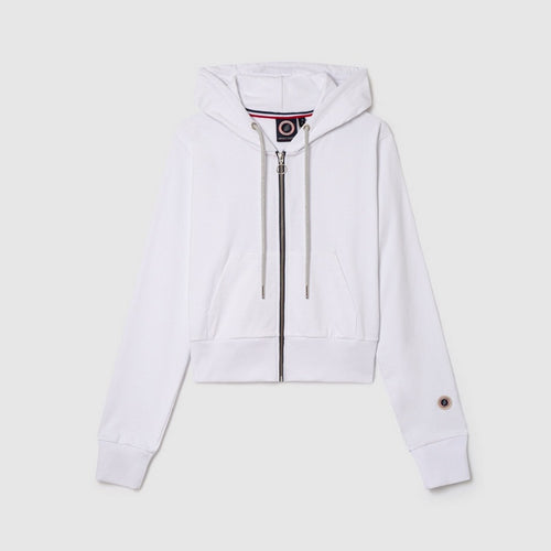 Sweat Terry Crop Zip Up - White - Femme