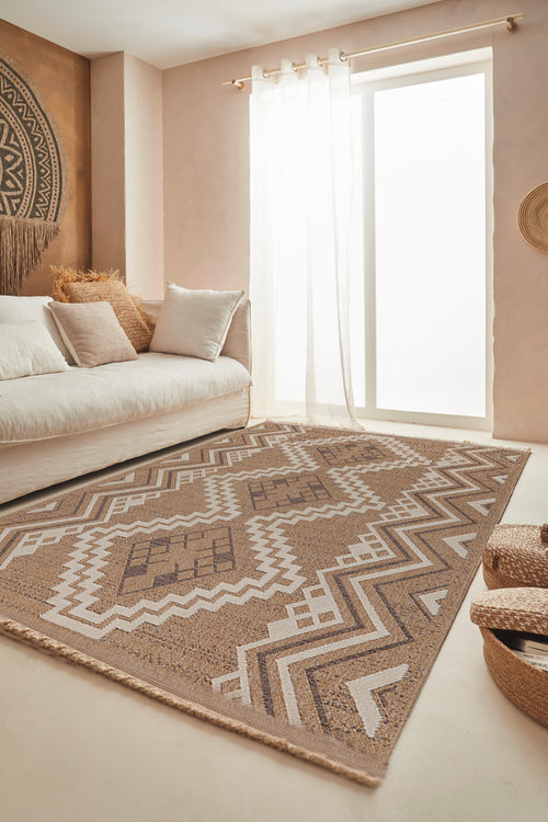 Tapis Aspect Jute Tulum 9054 - Motif Jute - Marron - Intérieur / Extérieur