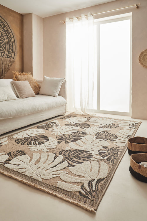 Tapis Aspect Jute Tulum 9062 - Motif Jute - Noir - Intérieur / Extérieur