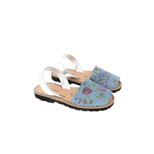 Avarca Blue Floral Leather Sandals - Blue