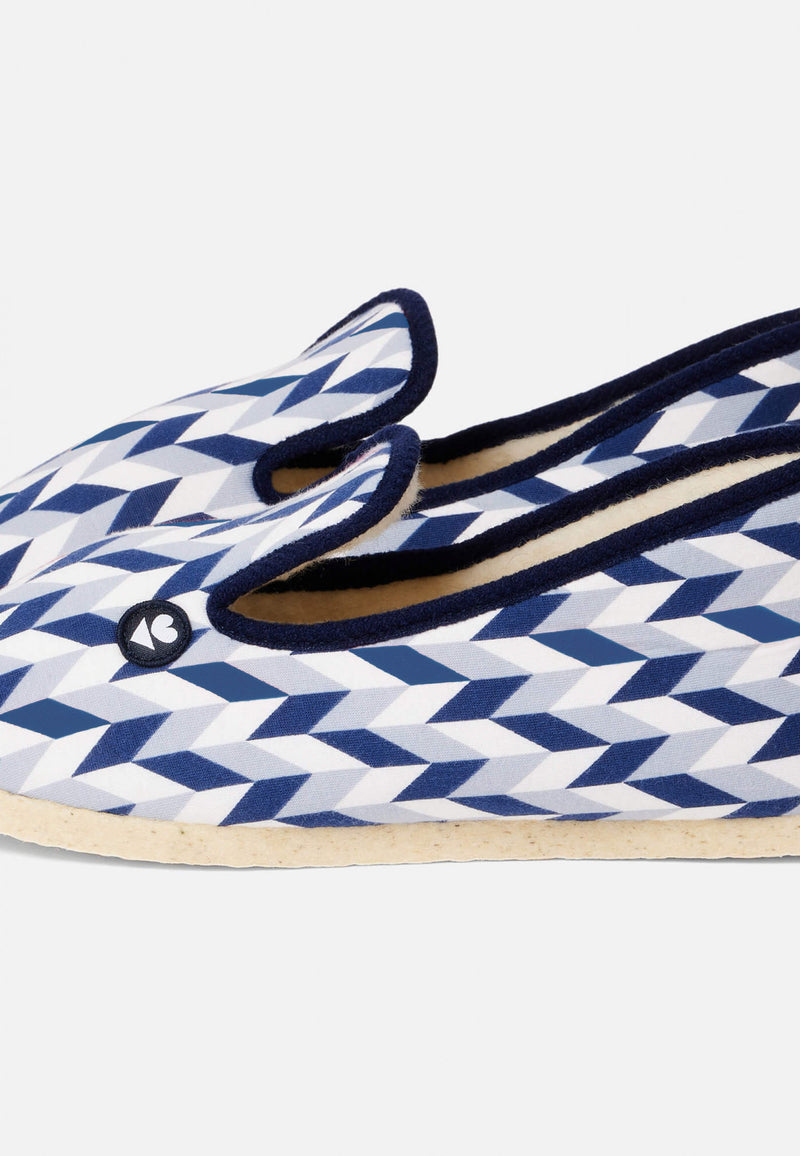 Pantoufles Chevron Bleu Blanc Noir - Chaussons D'Intérieur En Laine