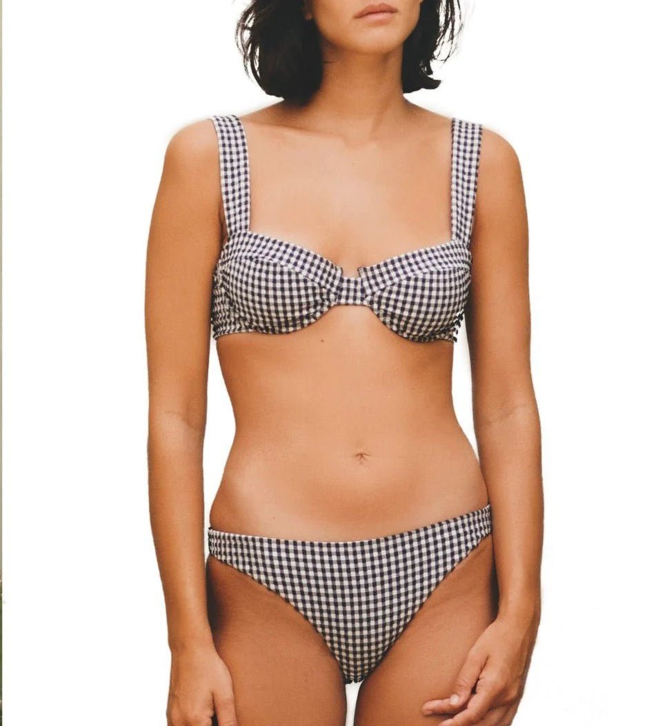 Bas De Maillot Bikini Balconette Vichy Noir & Blanc - Noir - Robin Collection - The Bradery