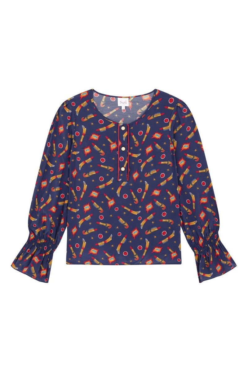 Blusa Flamboyant Rocket Lipstick Blue - Soi Paris - The Bradery