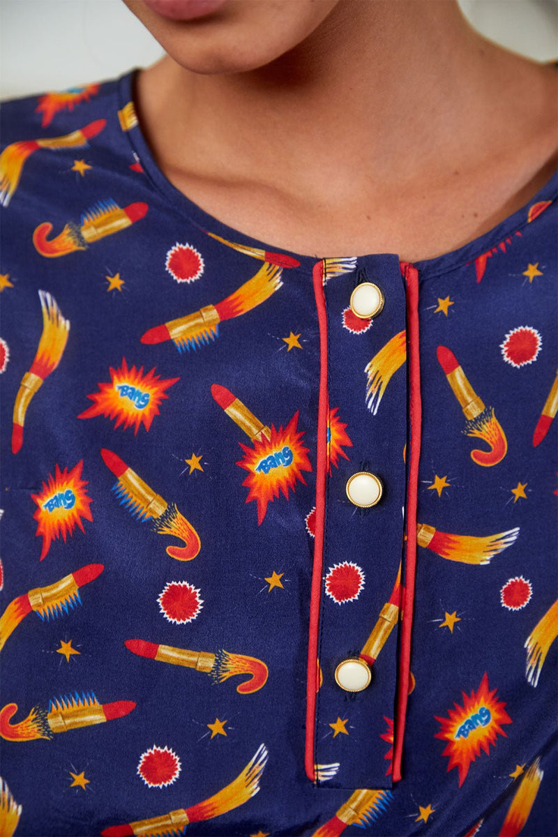 Blouse Flamboyante Rocket Lipstick Bleu - Soi Paris - The Bradery