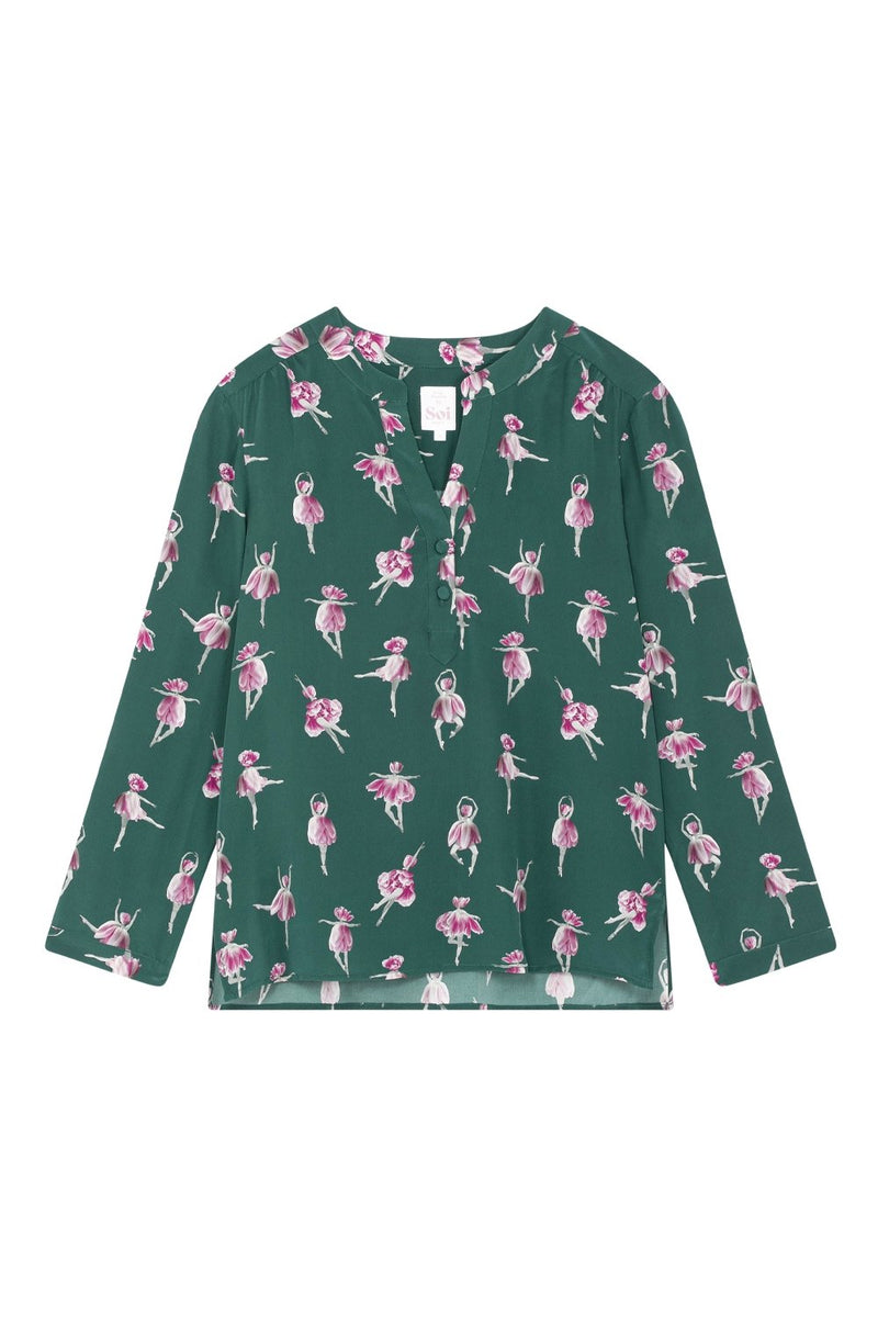 Blusa Luminosa en Seda Ballet de Tulipanes Verdes - Soi Paris - The Bradery