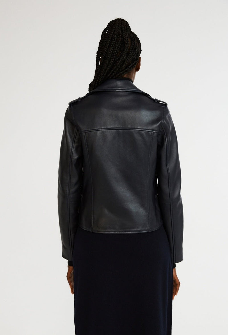 Blouson En Cuir Classic - Marine - Claudie Pierlot - The Bradery