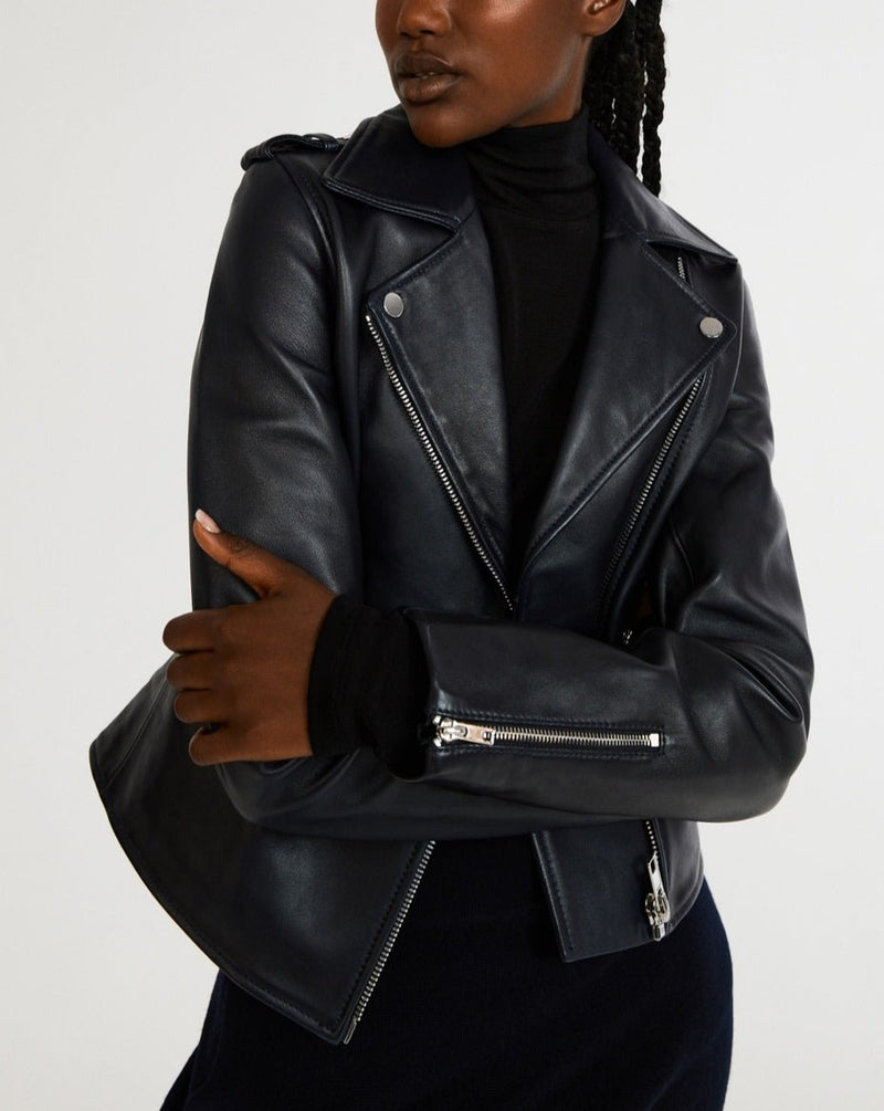 Blouson En Cuir Classic - Marine - Claudie Pierlot - The Bradery