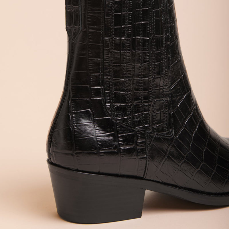 Elizabeth Croco Boots - Black - Anaki - The Bradery