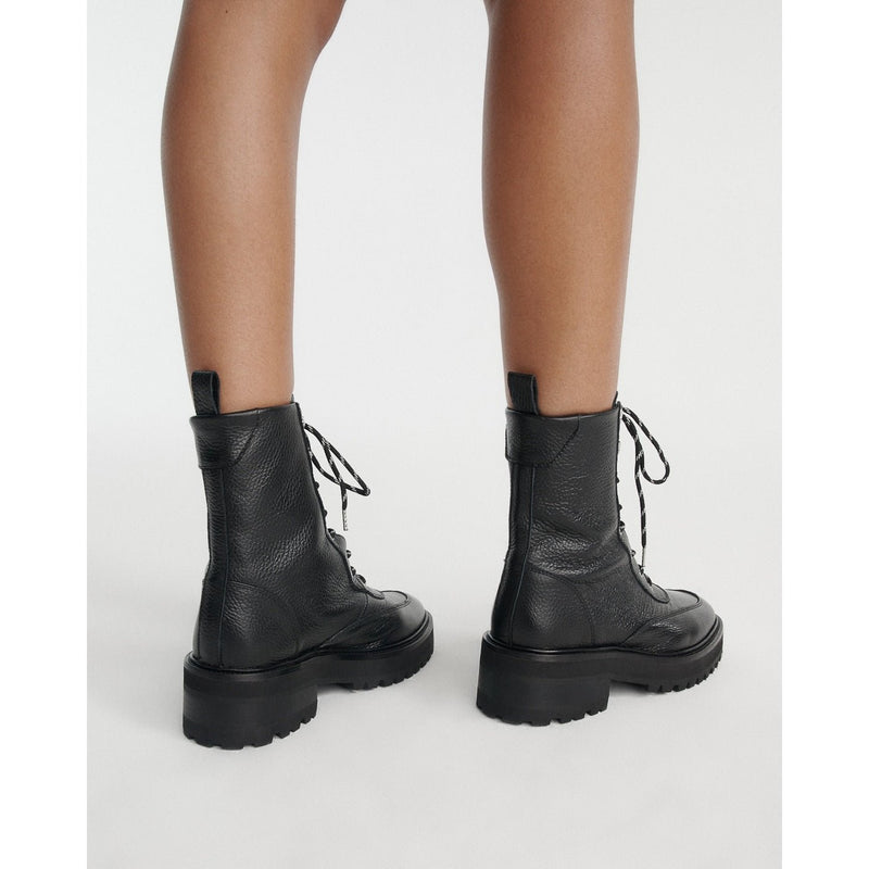 Bottines Hautes Cuir Noir Style Rangers - Femme - The Kooples - The Bradery