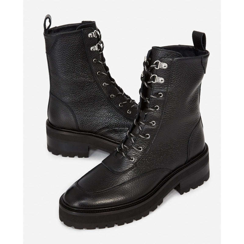 Bottines Hautes Cuir Noir Style Rangers - Femme - The Kooples - The Bradery