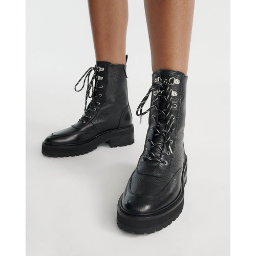 Bottines Hautes Cuir Noir Style Rangers - Femme - The Kooples - The Bradery