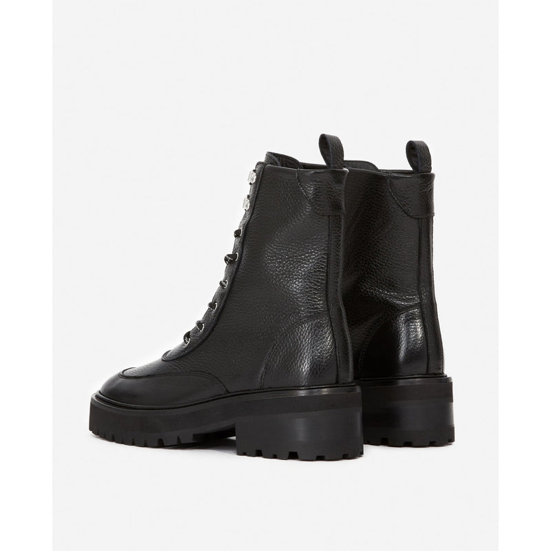 Bottines Hautes Cuir Noir Style Rangers - Femme - The Kooples - The Bradery