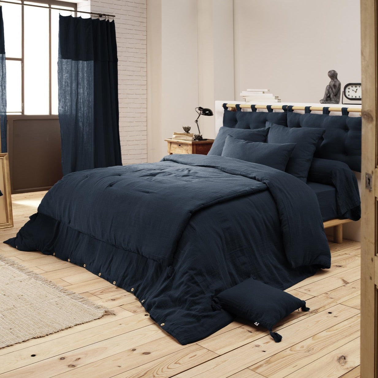 Bout De Lit Gaze De Coton 90 X 200 Cm Gaia Minuit - L'Effet Papillon - The Bradery