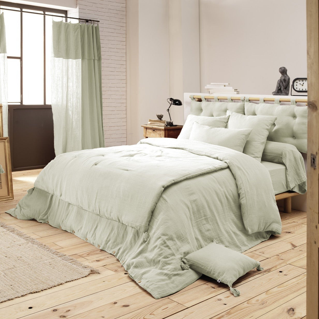 Bout De Lit Gaze De Coton 90 X 200 Cm Gaïa Vert D'Eau - L'Effet Papillon - The Bradery