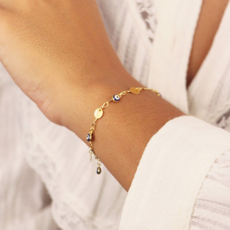 Bracelet Mini Eyes - Or / Bleu - Nilaï - The Bradery