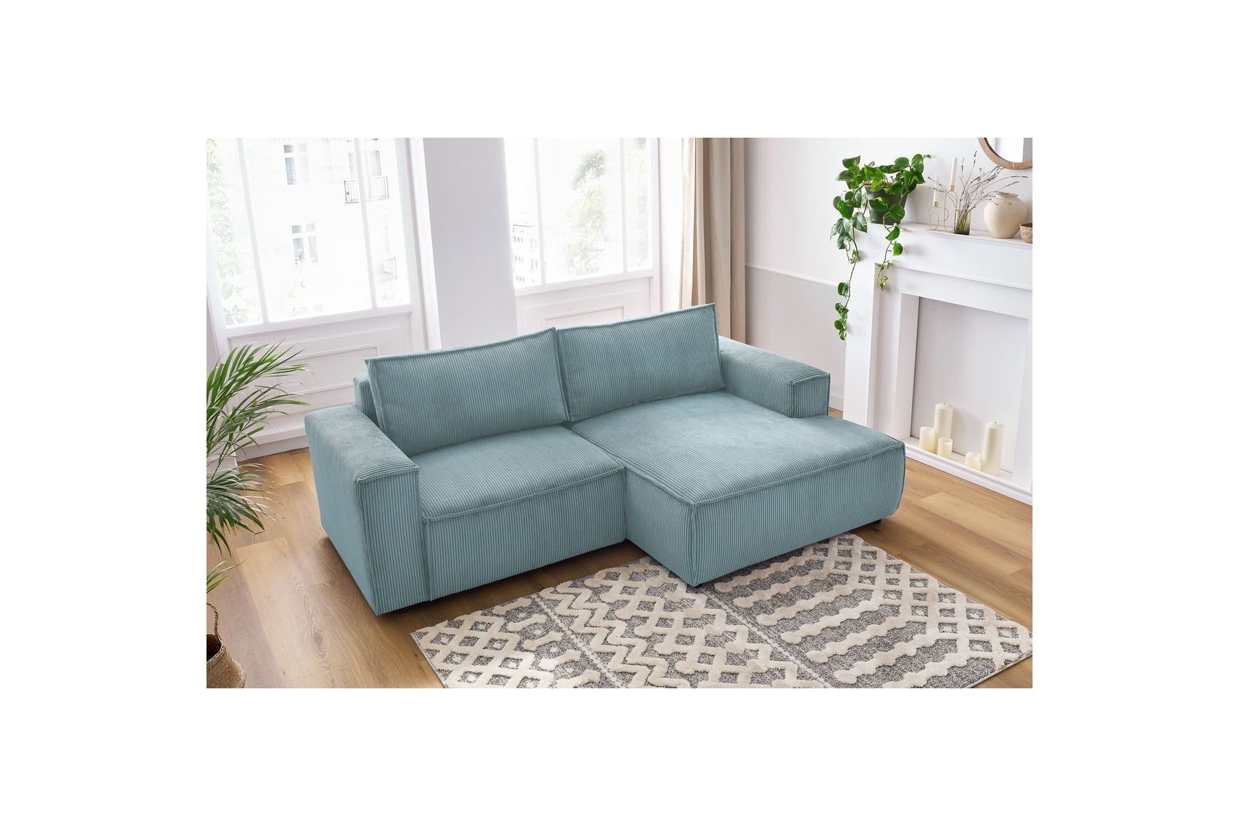 Compact fixed NIHAD corduroy corner sofa - Right-hand corner - BOBOCHIC - The Bradery
