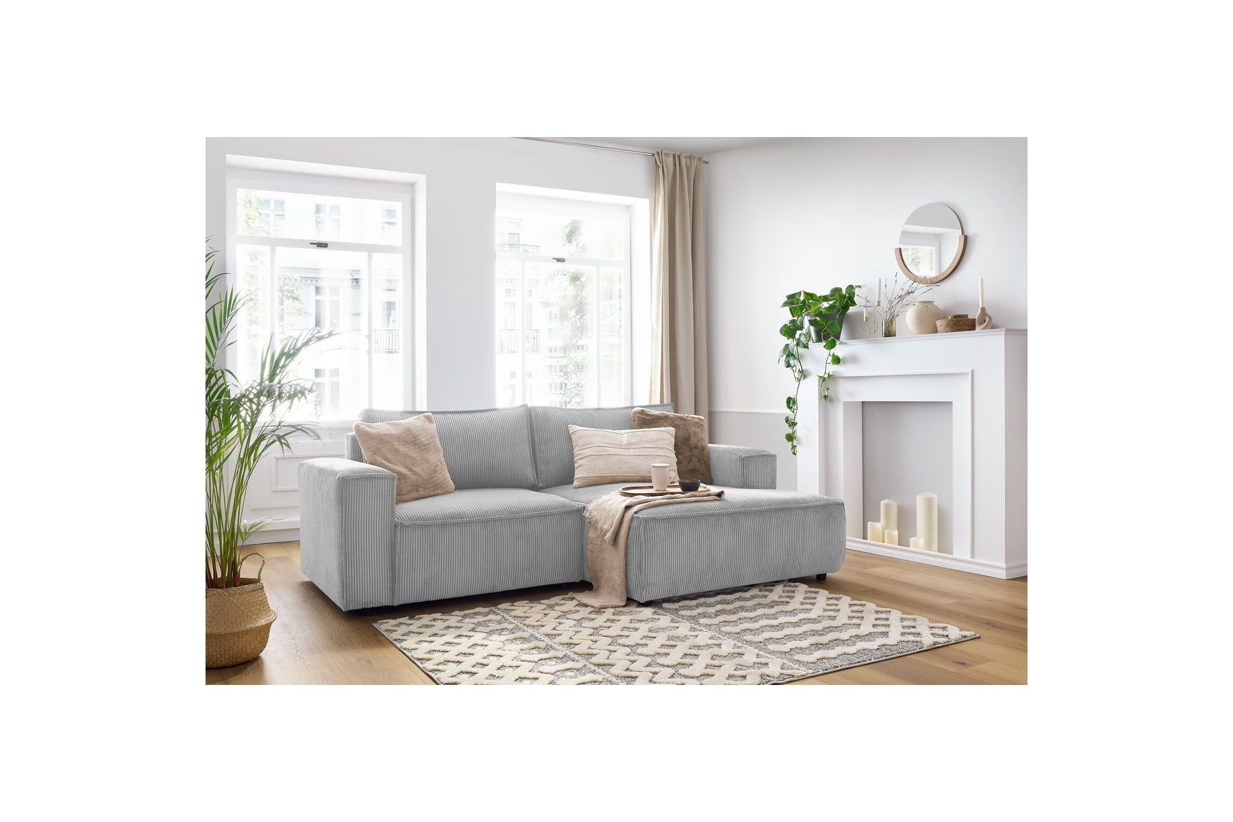 Compact fixed NIHAD corduroy corner sofa - Right-hand corner - BOBOCHIC - The Bradery