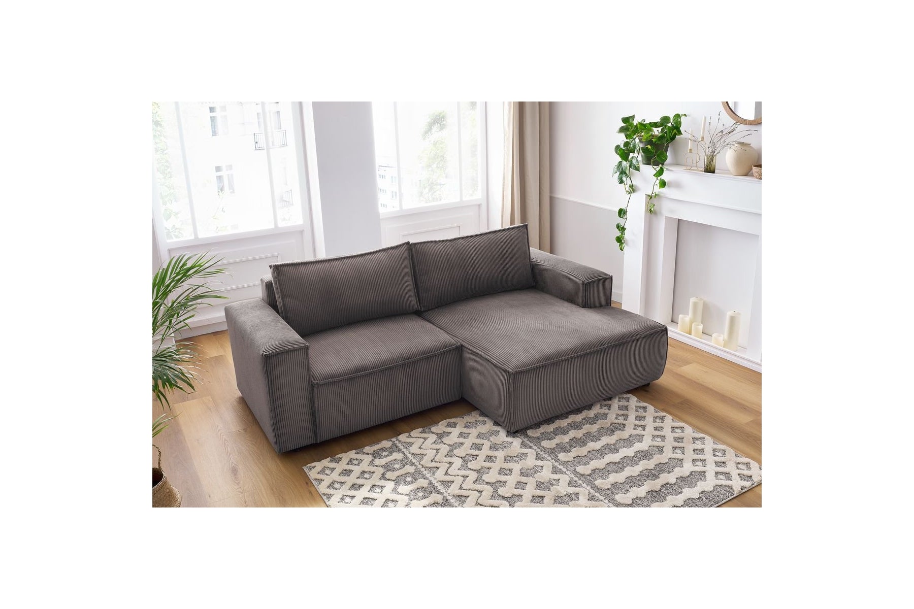Compact fixed NIHAD corduroy corner sofa - Right-hand corner - BOBOCHIC - The Bradery