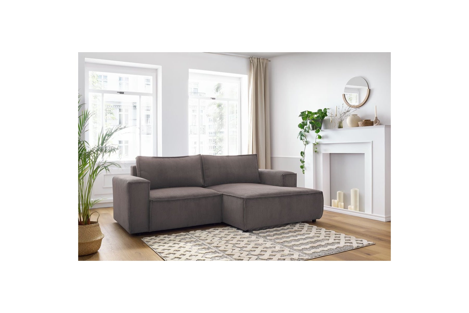 Compact fixed NIHAD corduroy corner sofa - Right-hand corner - BOBOCHIC - The Bradery