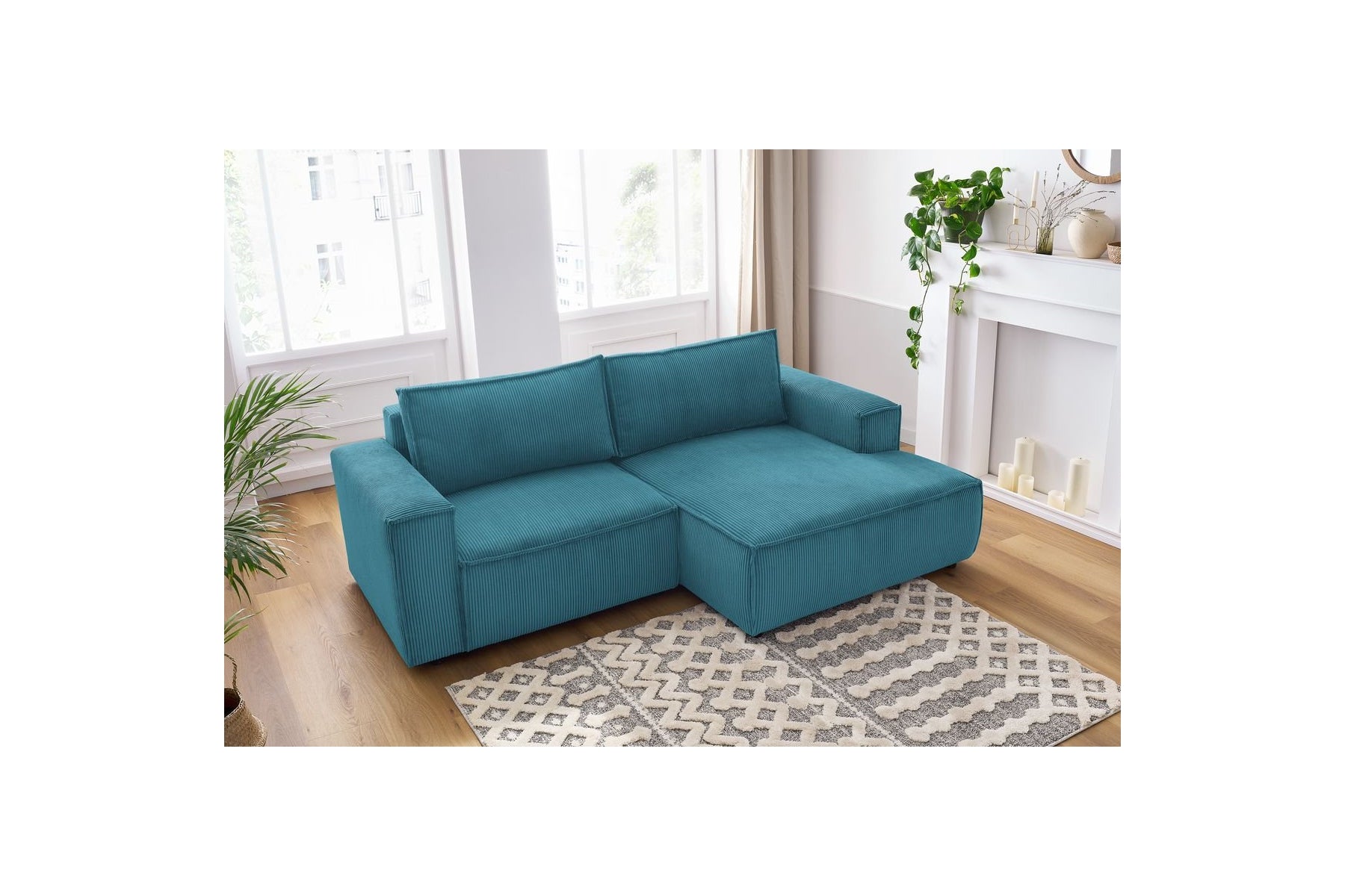 Compact fixed NIHAD corduroy corner sofa - Right-hand corner - BOBOCHIC - The Bradery