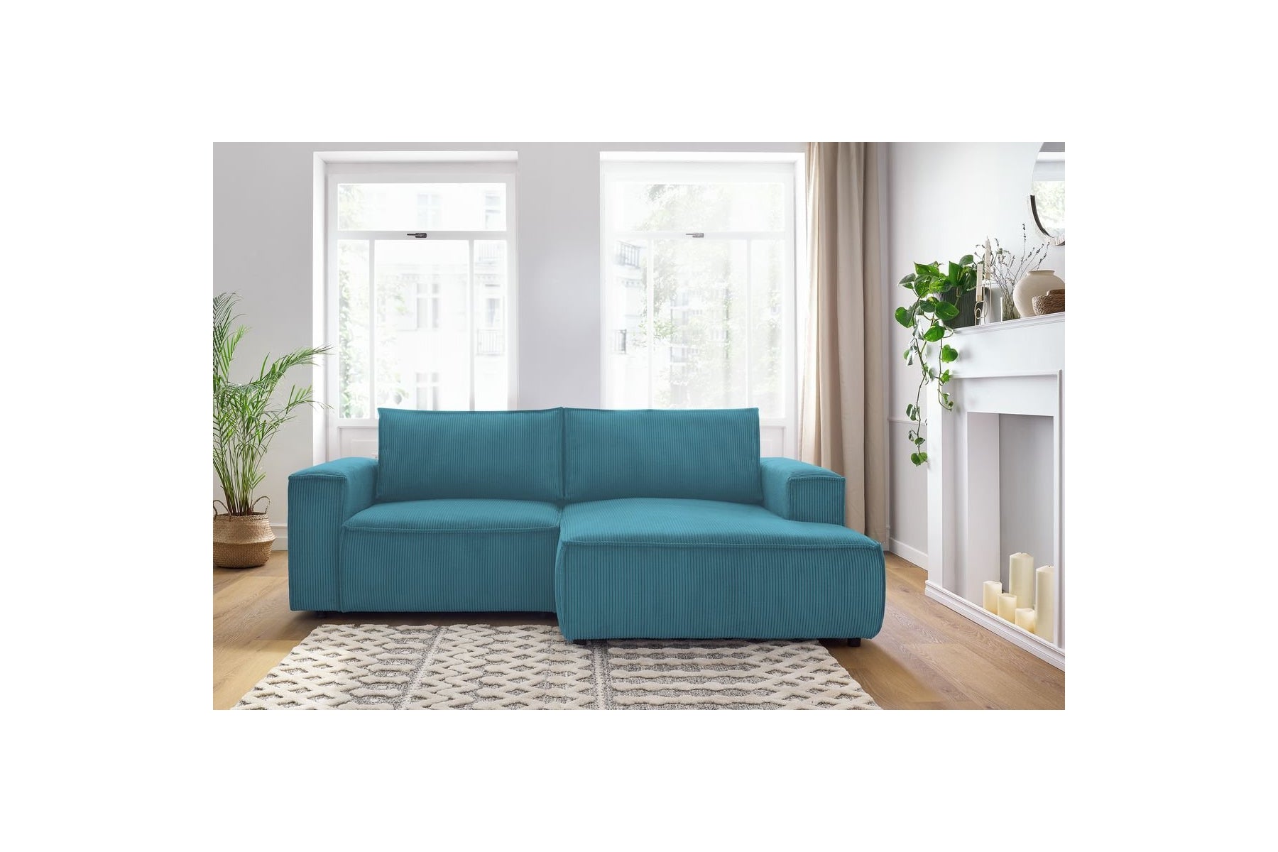 Compact fixed NIHAD corduroy corner sofa - Right-hand corner - BOBOCHIC - The Bradery