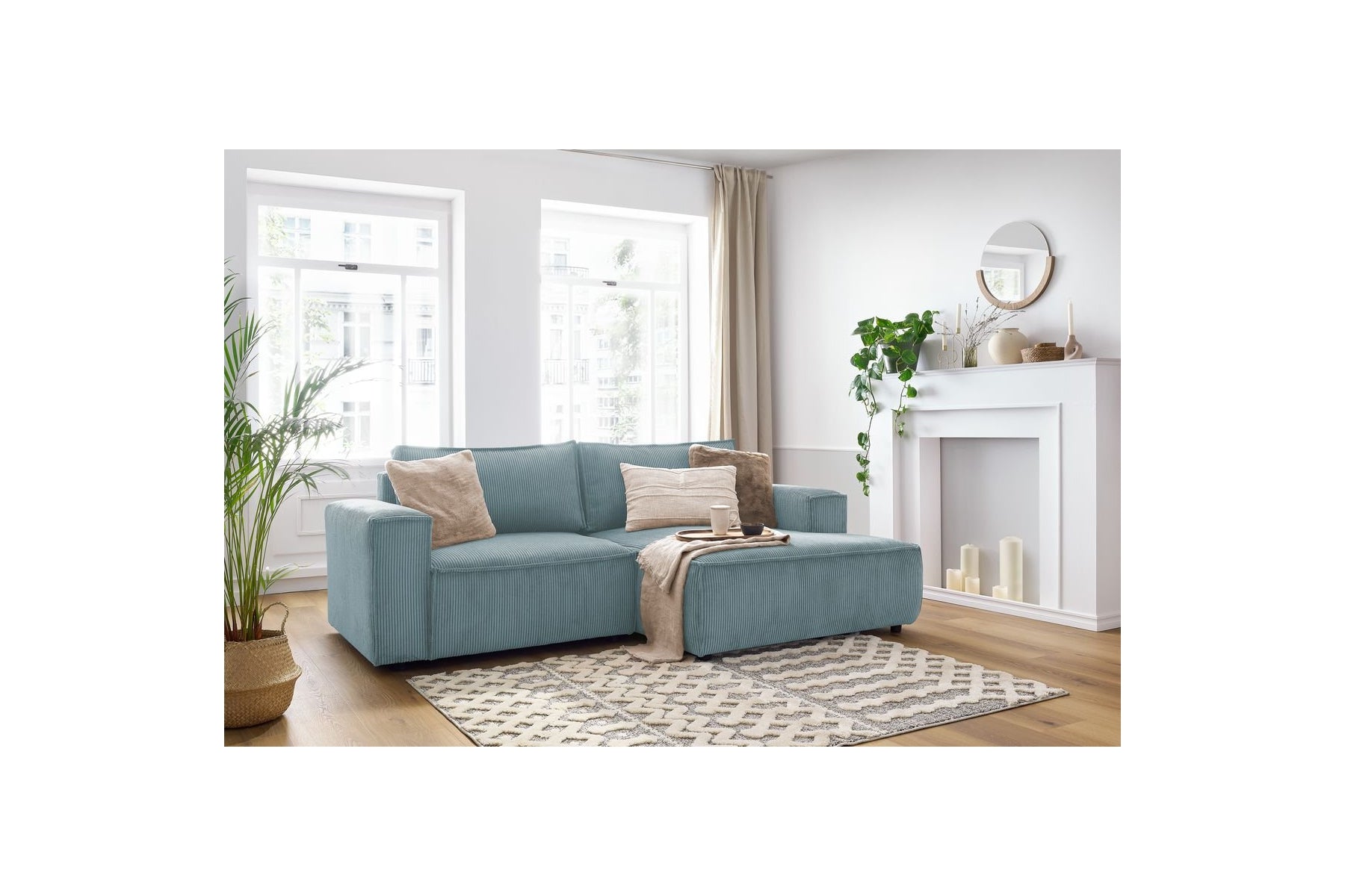 Compact fixed NIHAD corduroy corner sofa - Right-hand corner - BOBOCHIC - The Bradery