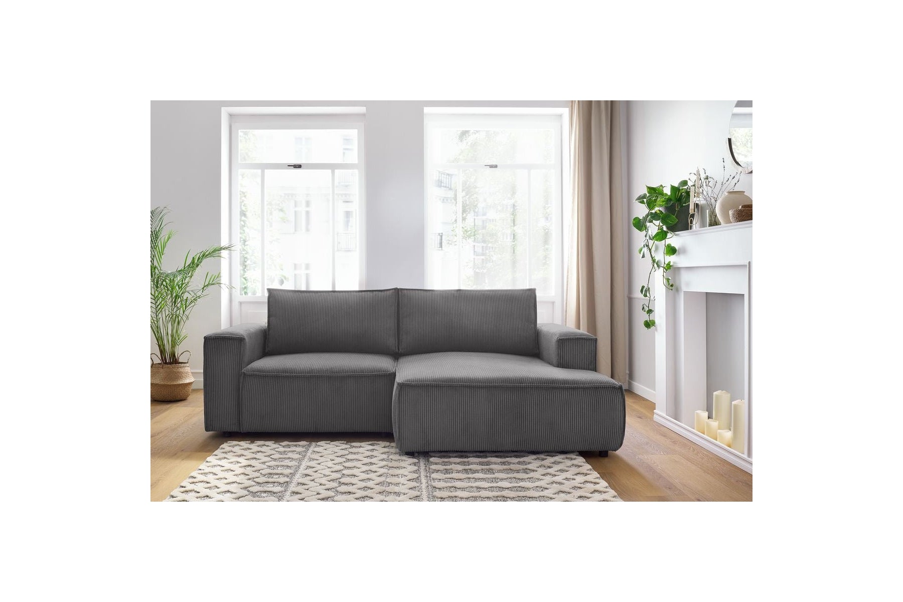 Compact fixed NIHAD corduroy corner sofa - Right-hand corner - BOBOCHIC - The Bradery