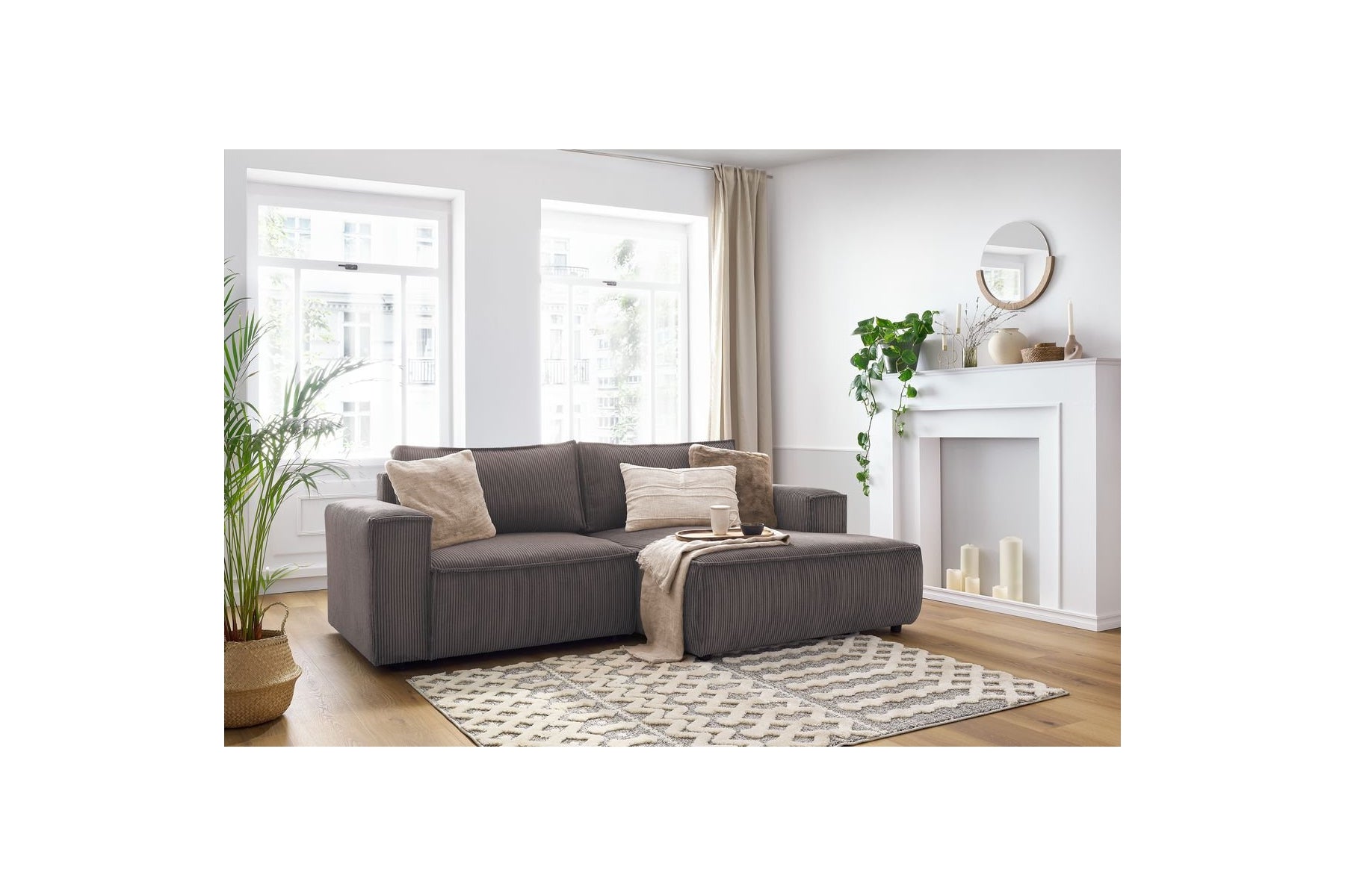 Compact fixed NIHAD corduroy corner sofa - Right-hand corner - BOBOCHIC - The Bradery