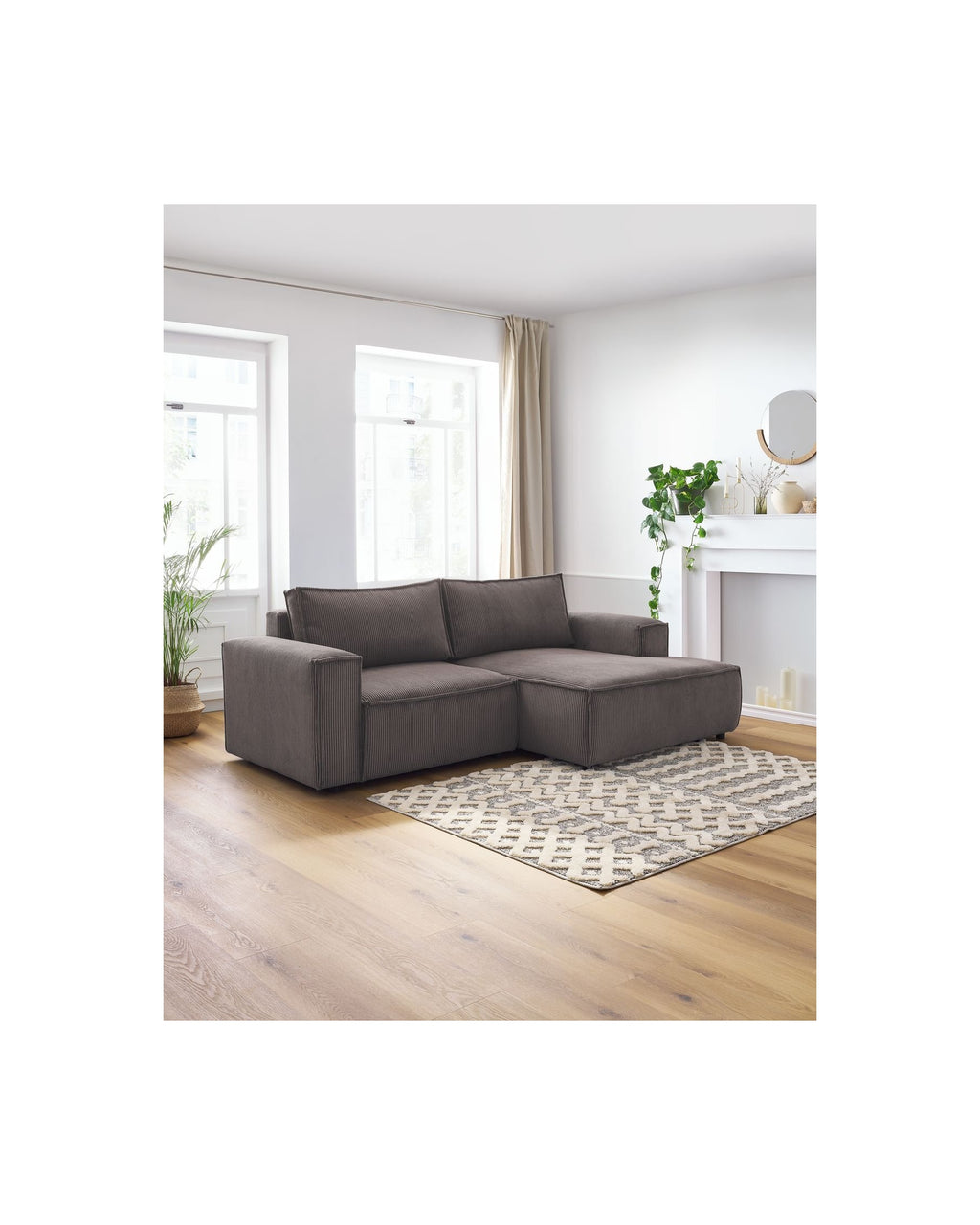 Compact fixed NIHAD corduroy corner sofa - Right-hand corner - BOBOCHIC - The Bradery