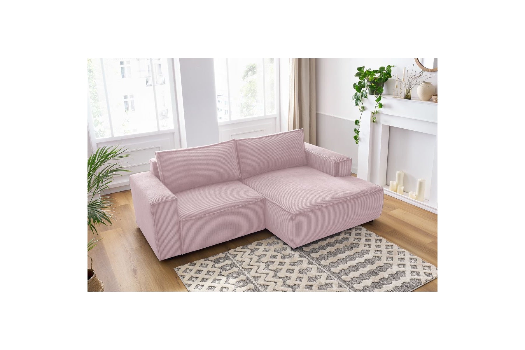 Compact fixed NIHAD corduroy corner sofa - Right-hand corner - BOBOCHIC - The Bradery