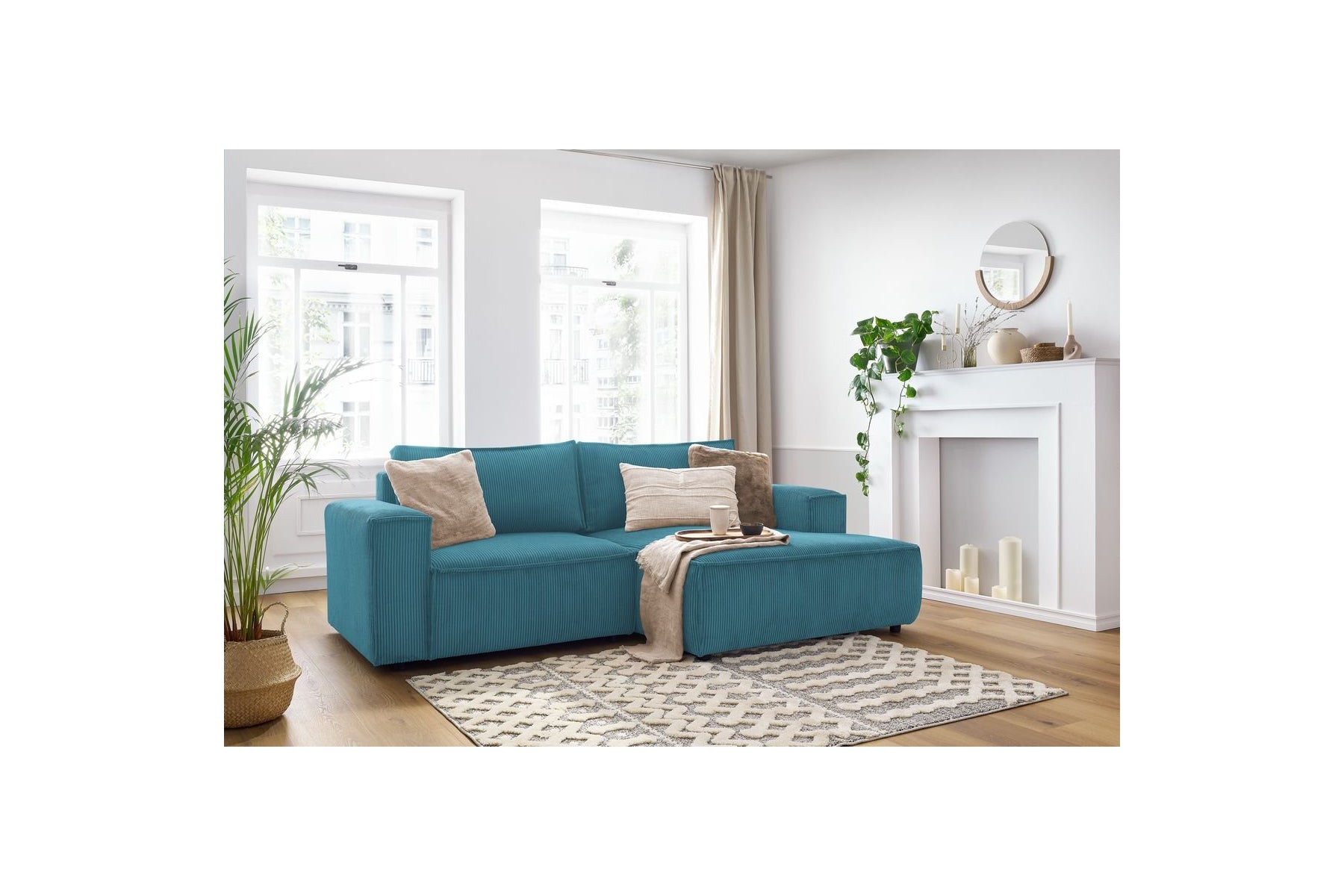 Compact fixed NIHAD corduroy corner sofa - Right-hand corner - BOBOCHIC - The Bradery