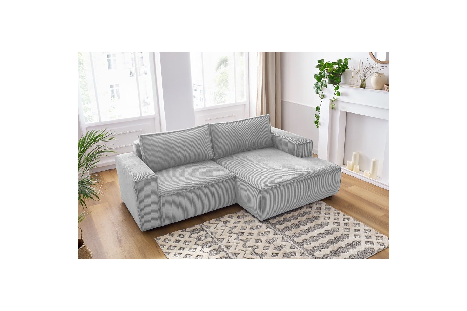 Compact fixed NIHAD corduroy corner sofa - Right-hand corner - BOBOCHIC - The Bradery