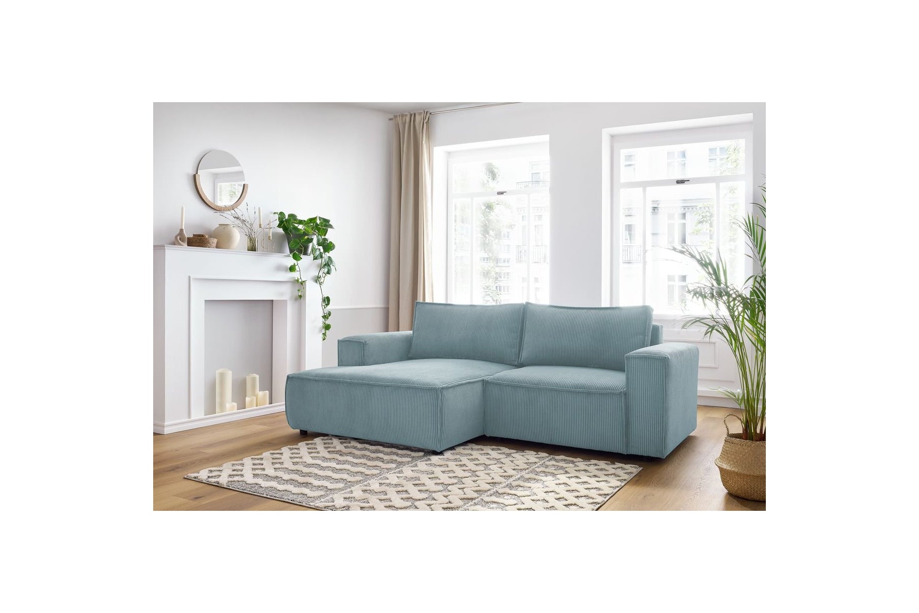 Compact fixed NIHAD corduroy corner sofa - Left-hand corner - BOBOCHIC - The Bradery