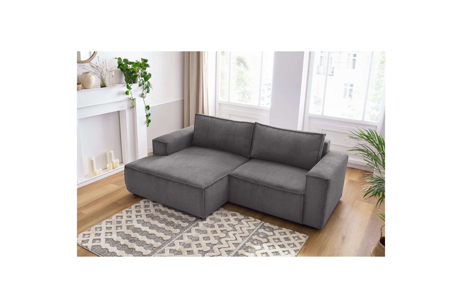 NIHAD compact fixed corner sofa in corduroy - Left-hand corner - BOBOCHIC - The Bradery