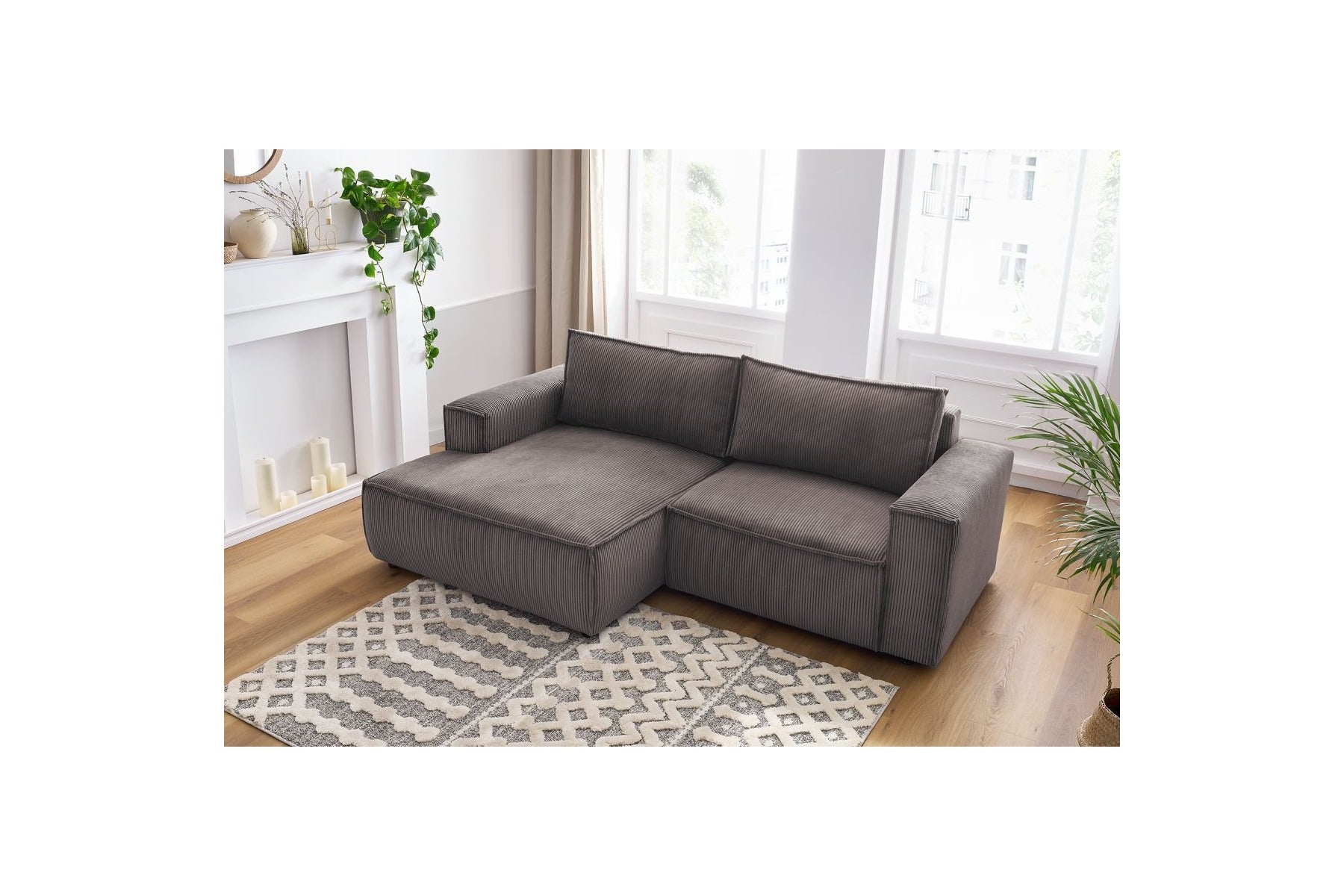 NIHAD compact fixed corner sofa in corduroy - Left-hand corner - BOBOCHIC - The Bradery