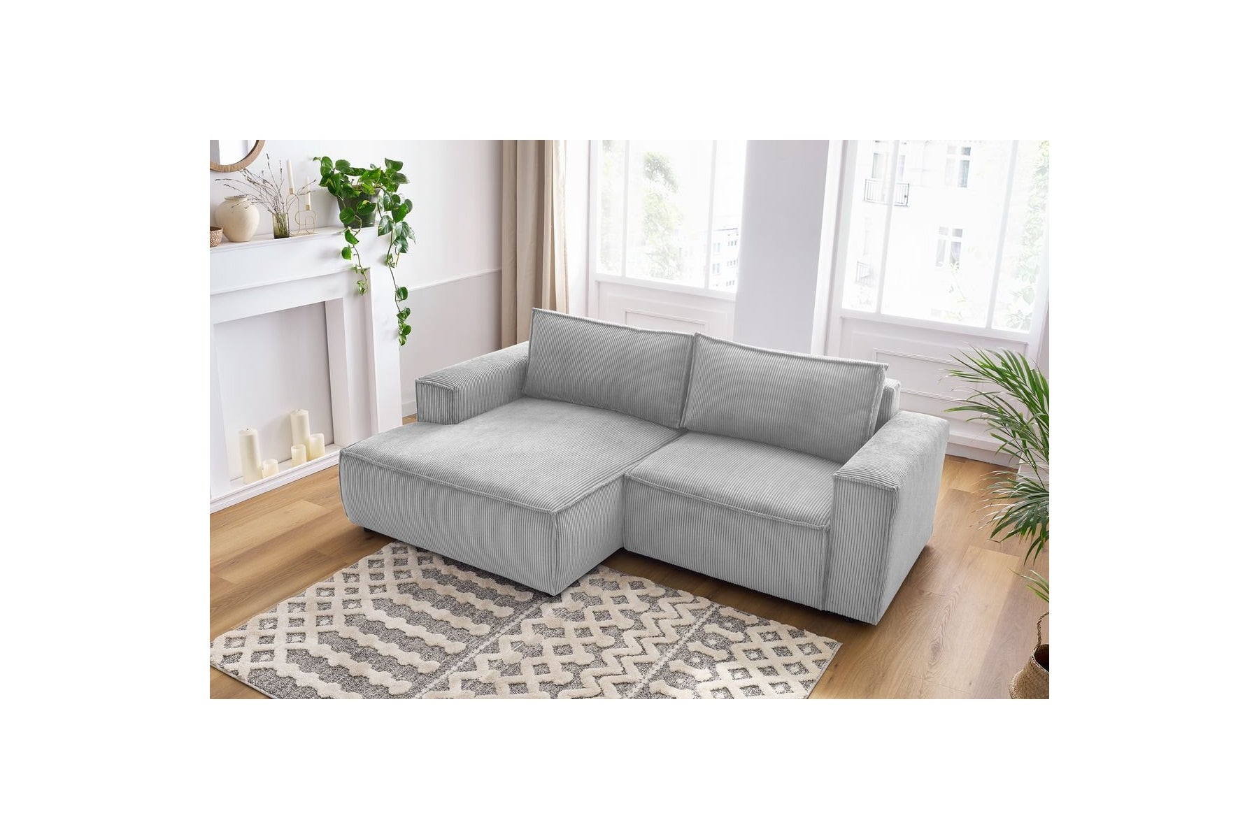 Compact fixed NIHAD corduroy corner sofa - Left-hand corner - BOBOCHIC - The Bradery