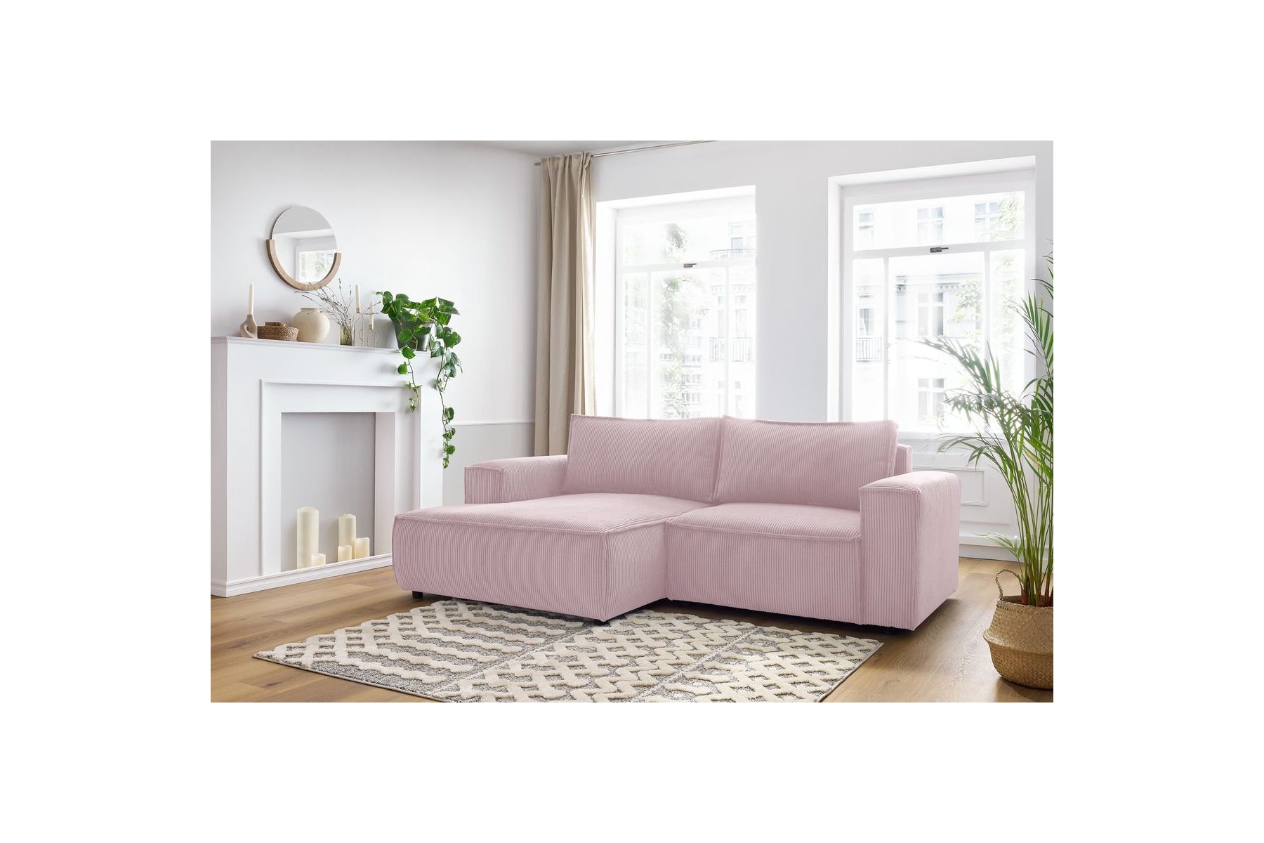 NIHAD compact fixed corner sofa in corduroy - Left-hand corner - BOBOCHIC - The Bradery