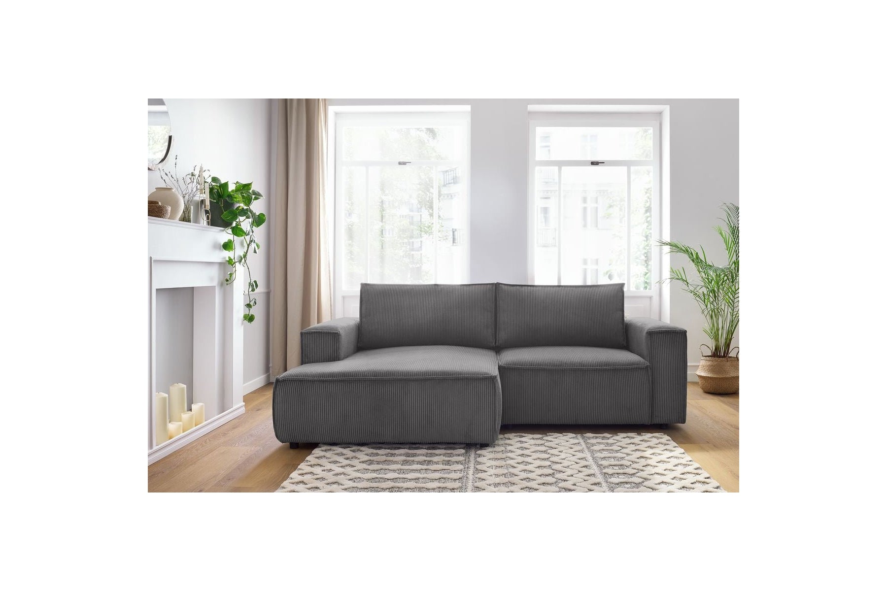 NIHAD compact fixed corner sofa in corduroy - Left-hand corner - BOBOCHIC - The Bradery